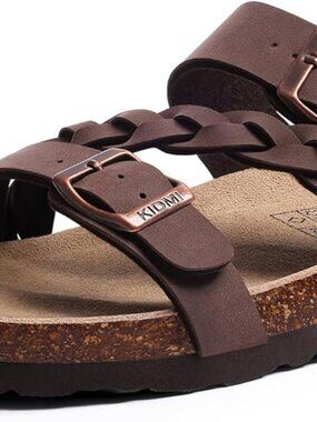 Women's Cork Footbed Sandals with Arch Support Comfortable Slip-On Slide Sandals